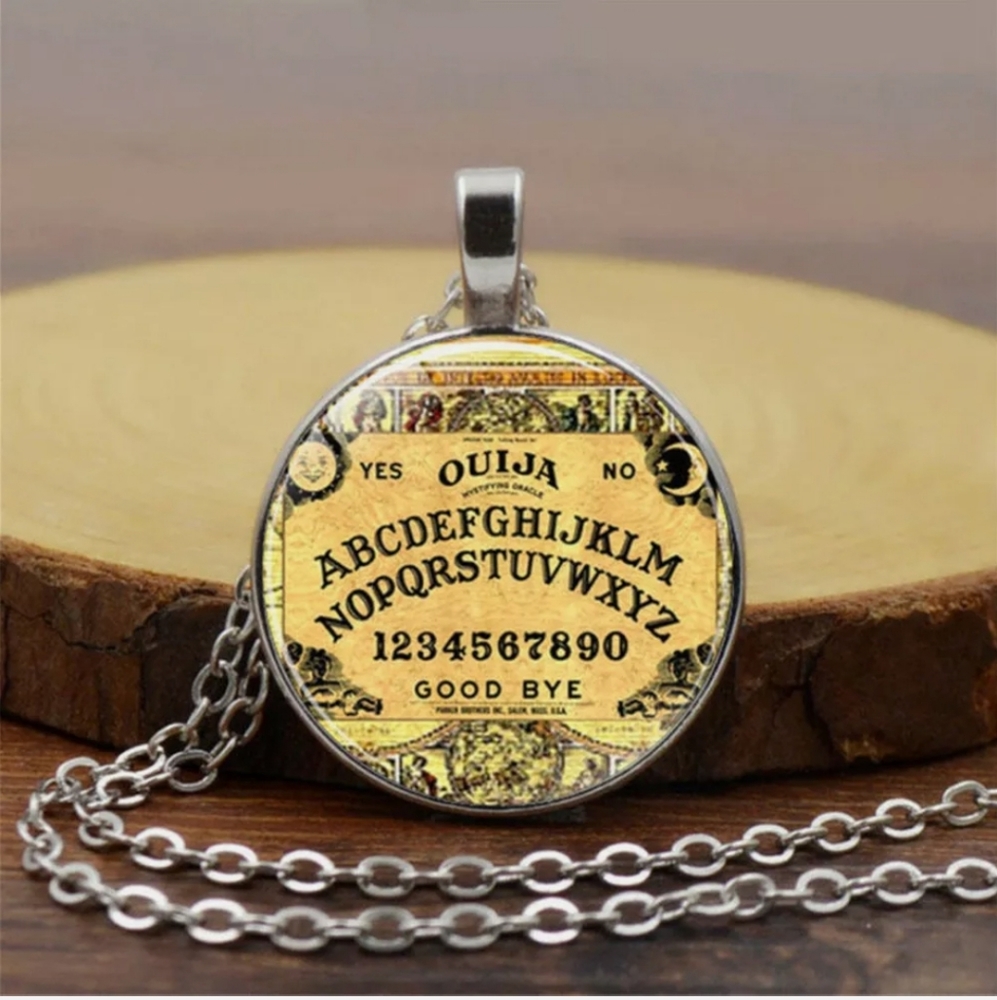 New Ouija Board Silver Glass Cabochon Necklace